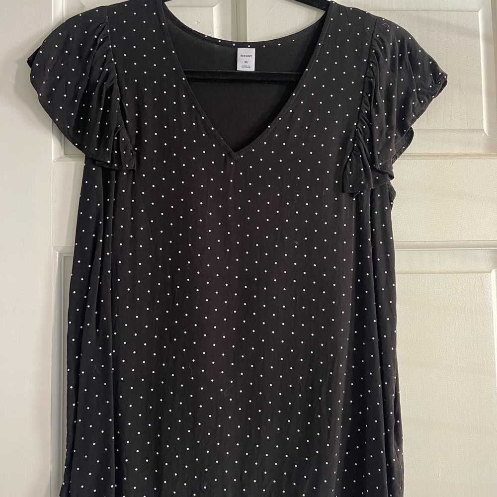 Chic Black Blouse with White Polka Dots